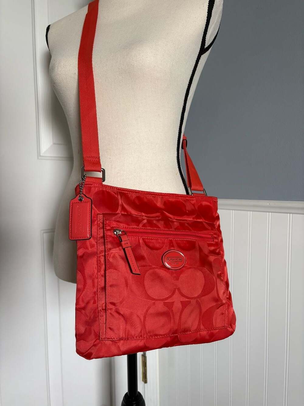 Coach Getaway Signature C Nylon File Crossbody Bag Orange